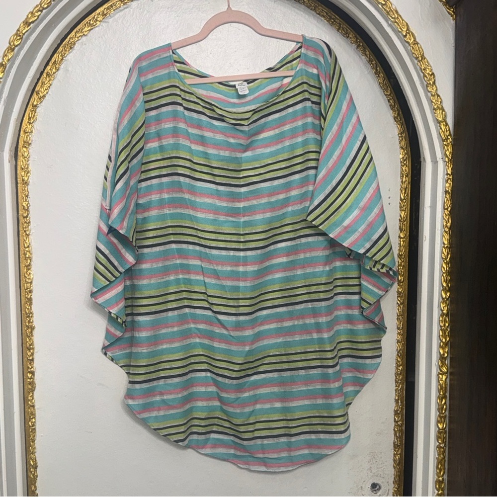 Echo Striped Cotton Linen Oversized Poncho Top S/M - Picture 4 of 8